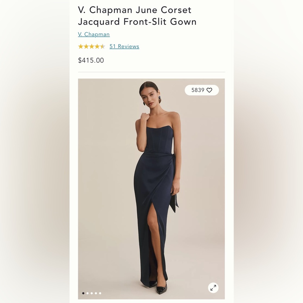V. Chapman Navy June Corset Jacquard Front-Slit Gown - Worn Once